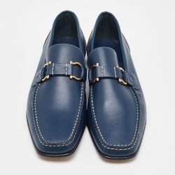 Pre Owned Salvatore Ferragamo Blue Leather Gancini Loafers Size 41.5
