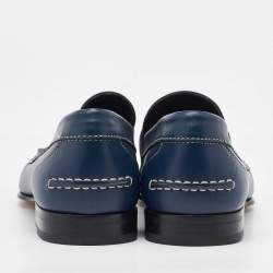 Pre Owned Salvatore Ferragamo Blue Leather Gancini Loafers Size 41.5