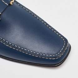 Pre Owned Salvatore Ferragamo Blue Leather Gancini Loafers Size 41.5