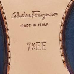 Pre Owned Salvatore Ferragamo Blue Leather Gancini Loafers Size 41.5