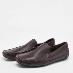 Salvatore Ferragamo Dark Brown Leather Slip On Loafers Size 41.5