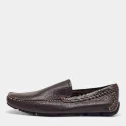 Salvatore Ferragamo Dark Brown Leather Slip On Loafers Size 41.5