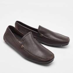 Salvatore Ferragamo Dark Brown Leather Slip On Loafers Size 41.5