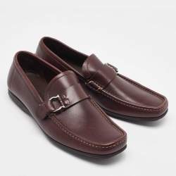 Salvatore Ferragamo Brown Leather Slip On Gancio Loafers Size 41.5