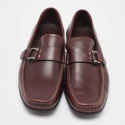 Salvatore Ferragamo Brown Leather Slip On Gancio Loafers Size 41.5