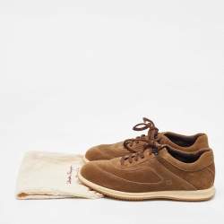 Salvatore Ferragamo Brown Suede Low Top Sneakers Size 41.5