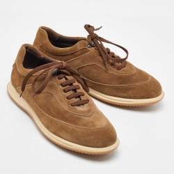 Salvatore Ferragamo Brown Suede Low Top Sneakers Size 41.5