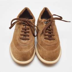 Salvatore Ferragamo Brown Suede Low Top Sneakers Size 41.5