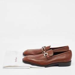 Salvatore Ferragamo Brown Leather Gancini Slip On Penny Loafers Size 41.5