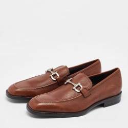 Salvatore Ferragamo Brown Leather Gancini Slip On Penny Loafers Size 41.5