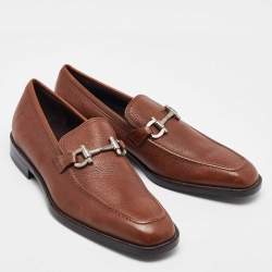 Salvatore Ferragamo Brown Leather Gancini Slip On Penny Loafers Size 41.5