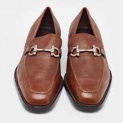 Salvatore Ferragamo Brown Leather Gancini Slip On Penny Loafers Size 41.5