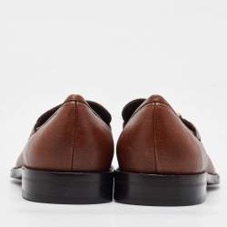 Salvatore Ferragamo Brown Leather Gancini Slip On Penny Loafers Size 41.5