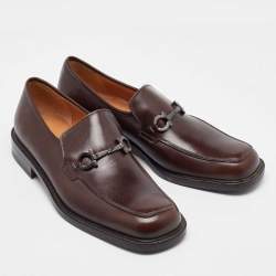 Pre Owned Salvatore Ferragamo Brown Leather Gancini Slip On Loafers Size 41.5