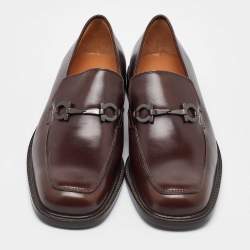 Pre Owned Salvatore Ferragamo Brown Leather Gancini Slip On Loafers Size 41.5