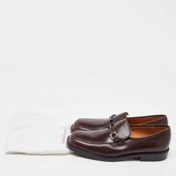 Pre Owned Salvatore Ferragamo Brown Leather Gancini Slip On Loafers Size 41.5