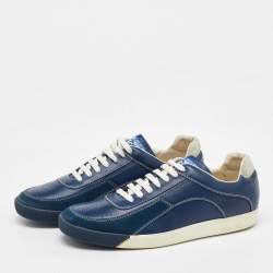 Pre Owned Salvatore Ferragamo Navy Blue Leather Low Top Sneakers Size 41.5