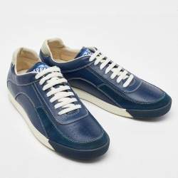 Pre Owned Salvatore Ferragamo Navy Blue Leather Low Top Sneakers Size 41.5