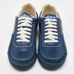 Pre Owned Salvatore Ferragamo Navy Blue Leather Low Top Sneakers Size 41.5