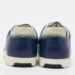 Pre Owned Salvatore Ferragamo Navy Blue Leather Low Top Sneakers Size 41.5