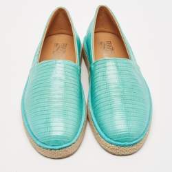 Salvatore Ferragamo Turquoise Lizard Lampedusa Espadrilles Size 44.5