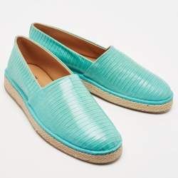 Salvatore Ferragamo Turquoise Lizard Lampedusa Espadrilles Size 44.5