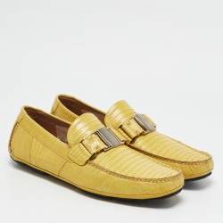 Salvatore Ferragamo Yellow Lizard Leather Sardegna Loafers Size 41.5