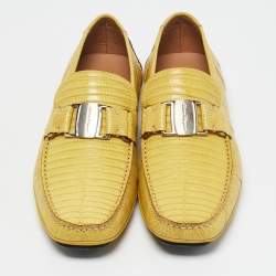 Salvatore Ferragamo Yellow Lizard Leather Sardegna Loafers Size 41.5