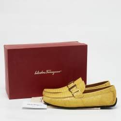 Salvatore Ferragamo Yellow Lizard Leather Sardegna Loafers Size 41.5
