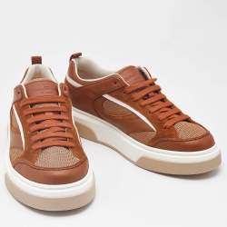 Salvatore Ferragamo Brown Mesh and Suede Slip On Sneakers Size 43