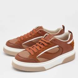 Salvatore Ferragamo Brown Mesh and Suede Slip On Sneakers Size 43