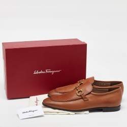 Salvatore Ferragamo Camel Brown Leather Gancini Penny Loafers Size 44