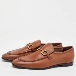 Salvatore Ferragamo Camel Brown Leather Gancini Penny Loafers Size 44