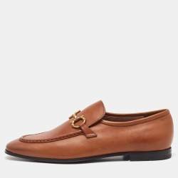 Salvatore Ferragamo Camel Brown Leather Gancini Penny Loafers Size 44
