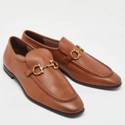 Salvatore Ferragamo Camel Brown Leather Gancini Penny Loafers Size 44