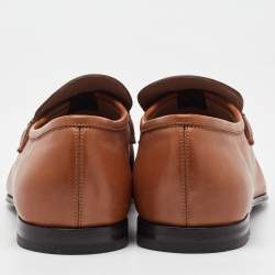 Salvatore Ferragamo Camel Brown Leather Gancini Penny Loafers Size 44