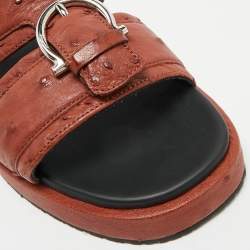 Salvatore Ferragamo Brown Ostrich Lutfi Platform Slides Size 40.5