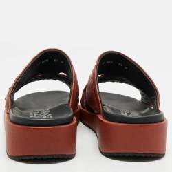 Salvatore Ferragamo Brown Ostrich Lutfi Platform Slides Size 40.5
