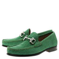 Pre Owned Salvatore Ferragamo Green Python Leather Mason Loafers Size 41