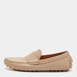 Pre Owned Salvatore Ferragamo Beige Leather Saddle Driving Loafers Size 41