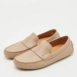 Pre Owned Salvatore Ferragamo Beige Leather Saddle Driving Loafers Size 41