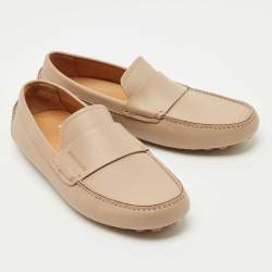 Pre Owned Salvatore Ferragamo Beige Leather Saddle Driving Loafers Size 41