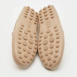 Pre Owned Salvatore Ferragamo Beige Leather Saddle Driving Loafers Size 41