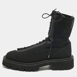 Pre Owned Salvatore Ferragamo Black Stretch Fabric Atlante Combat Boots Size 42