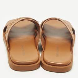 Pre Owned Salvatore Ferragamo Size 44 Brown Leather Crisscross Flat Slides