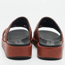 Pre Owned Salvatore Ferragamo Lufti Size 41 Brown Ostrich Leather Flat Sandals