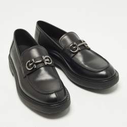مملوكة مسبقًا Salvatore Ferragamo Double Gancio Size 43.5 Black Leather Loafers