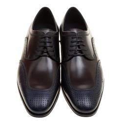 Pre Owned حذاء أكسفورد سالفاتوري فيراغامو بروغي جلد ثلاثي اللون مقاس 43.5