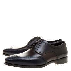 Pre Owned حذاء أكسفورد سالفاتوري فيراغامو بروغي جلد ثلاثي اللون مقاس 43.5