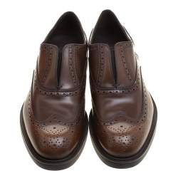 Pre Owned Salvatore Ferragamo Brown Brogue Leather Gambit Loafers Size 42